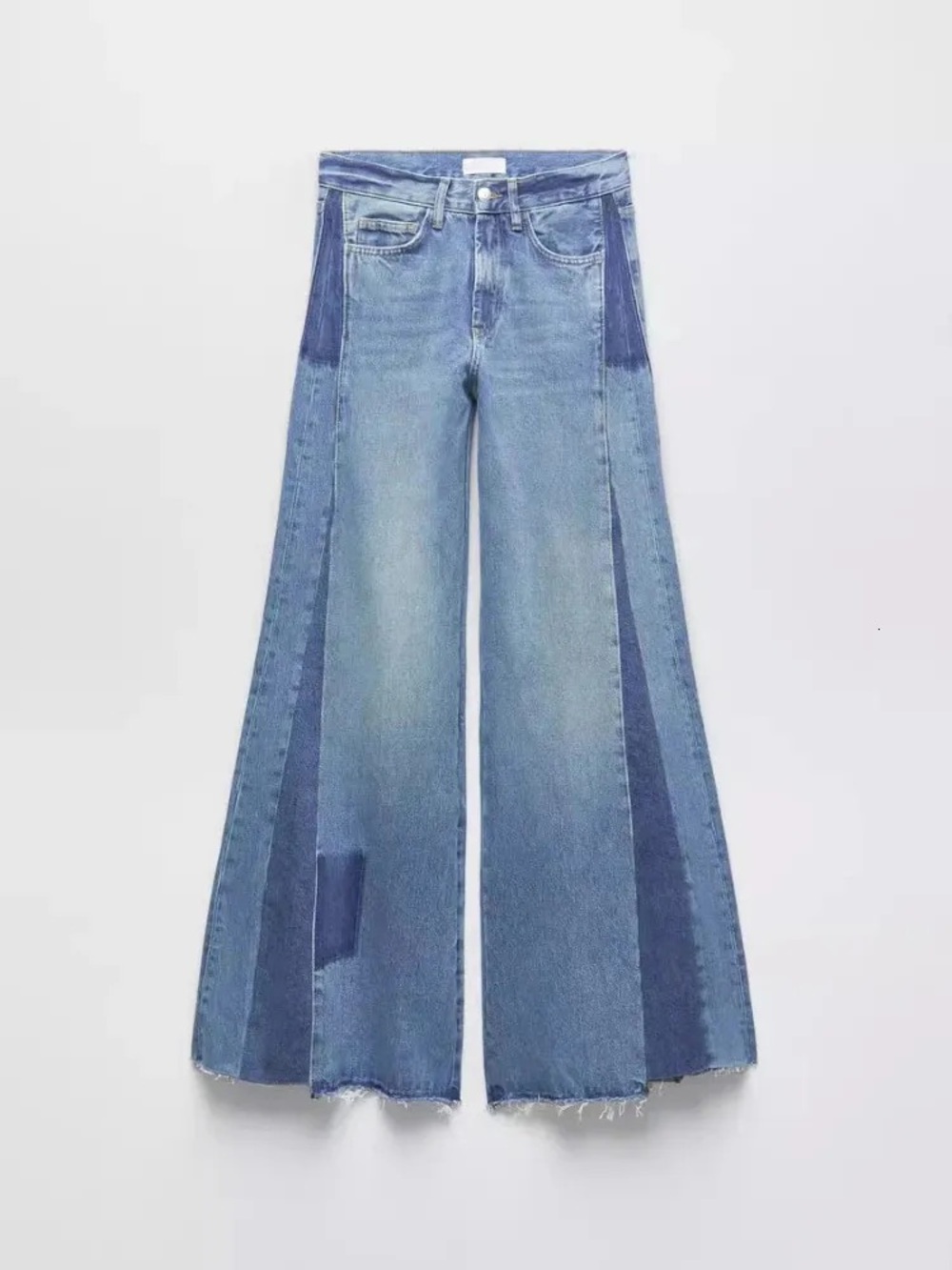 Zara TRF Mid-rise Wide Leg Patchwork Jeans Flare